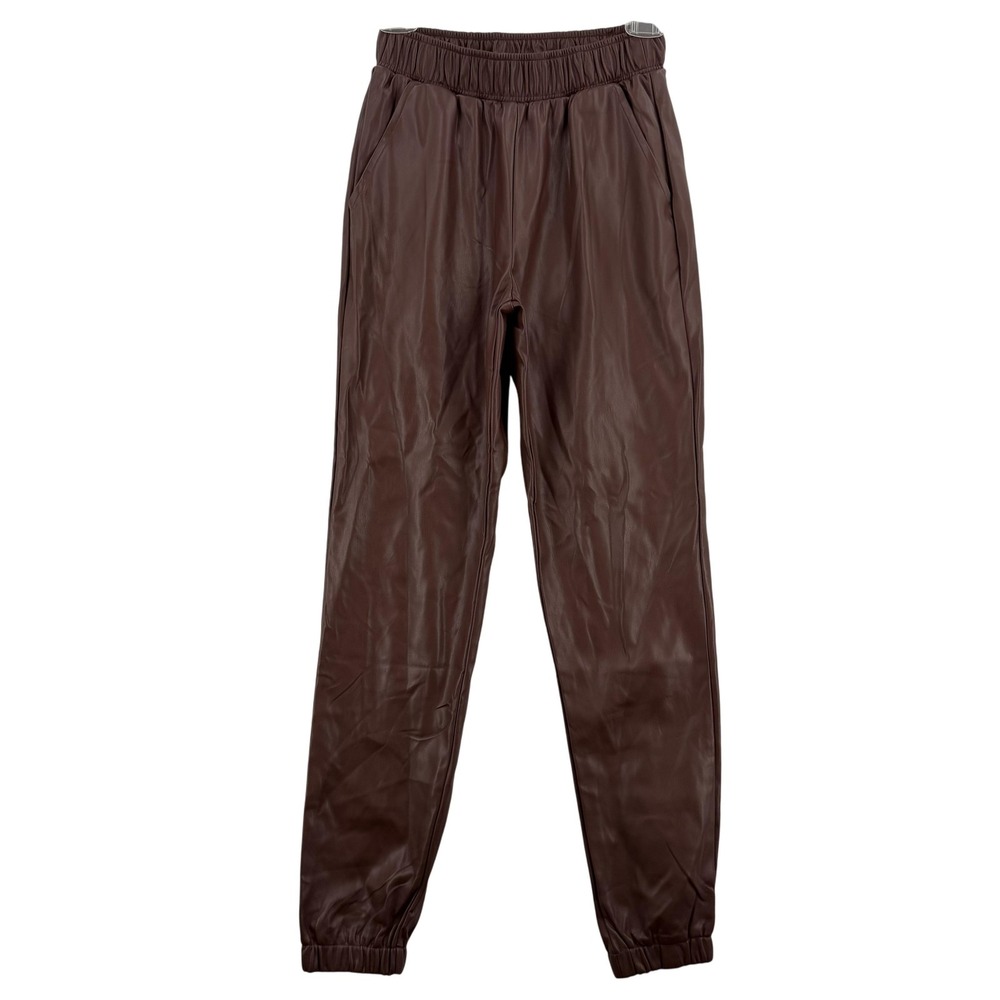 WeWoreWhat Pants Womens XS Brown Vegan Leather Jogger Buttery Cacao Cuffed‎ NWT